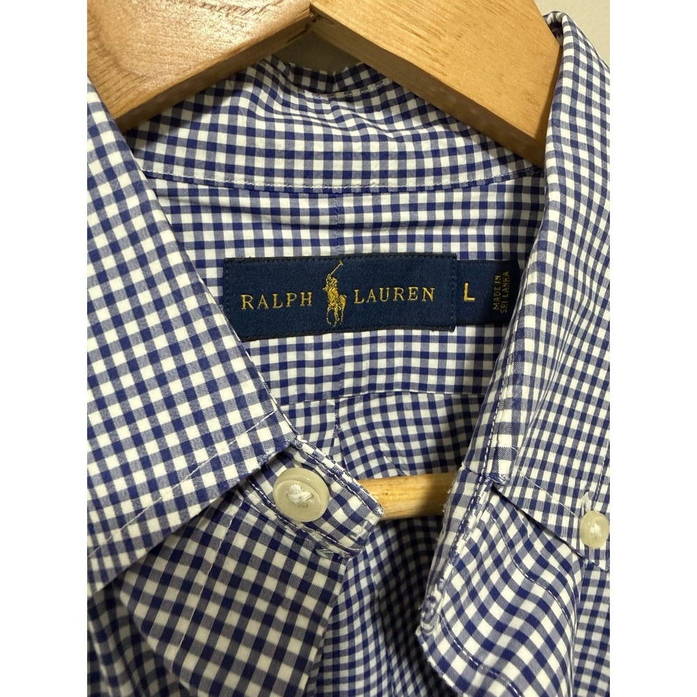 Polo Ralph Lauren Blue White Gingham Button Down Shirt Classic Fit Cotton
